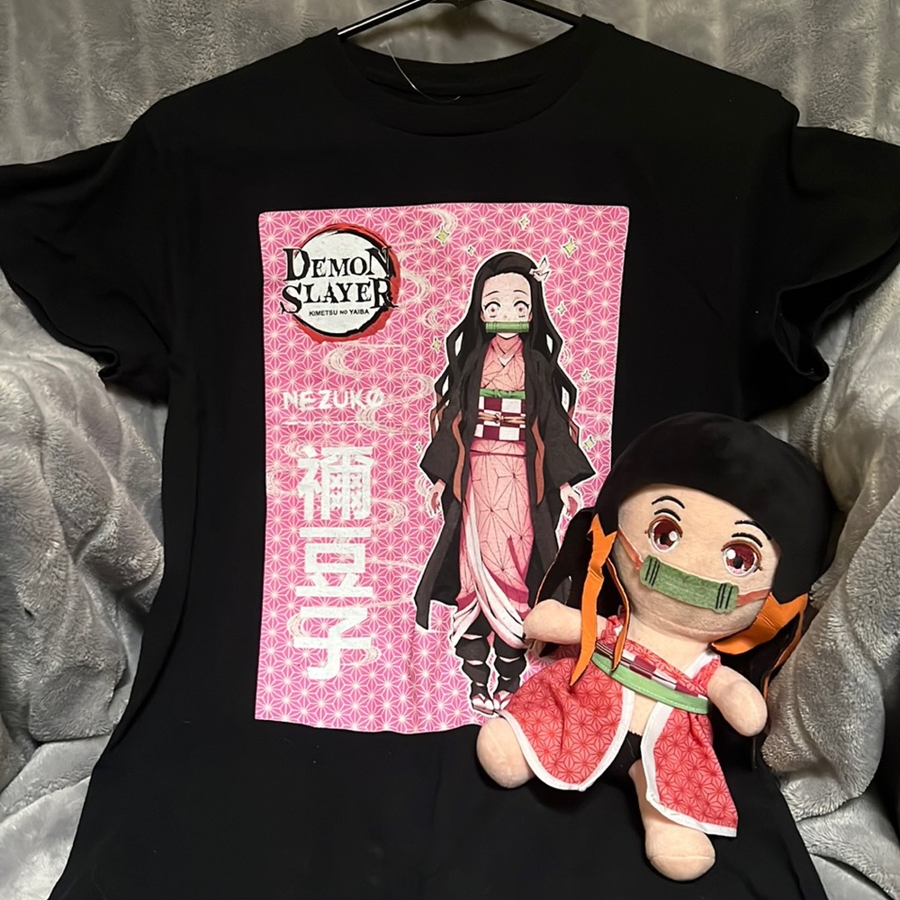 Nezuko demon slayer tshirt and stuffy.
